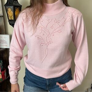 Dressbarn Pink Cowl Neck Beaded Sweater